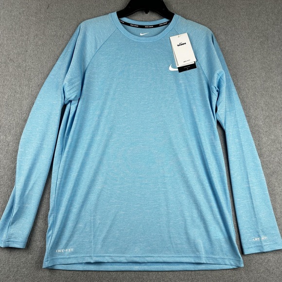 Nike Swim Shirt Mens Medium Blue Dri-Fit Long Sleeve UPF 40+ Sun Protection New - Picture 1 of 9